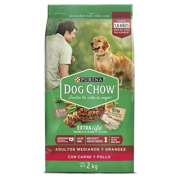 DOG CHOW ADULTO MEDIANOS Y GRANDES CARNE POLLO 2Kg - 1